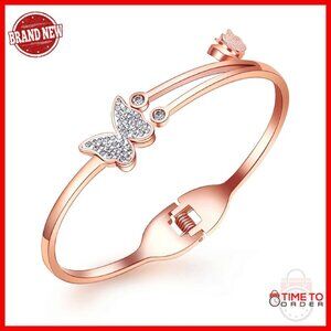 Rose Gold Cuff Bracelet 6.5" Titanium Cubic Zirconia Minimalist